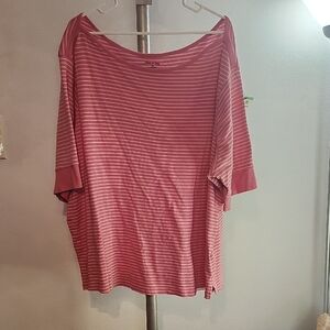 White Stag Pink and White Striped Short Sleeve Top